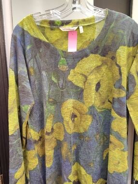Soft Surroundings Yellow Floral Long Sleeve Tunic on Blue